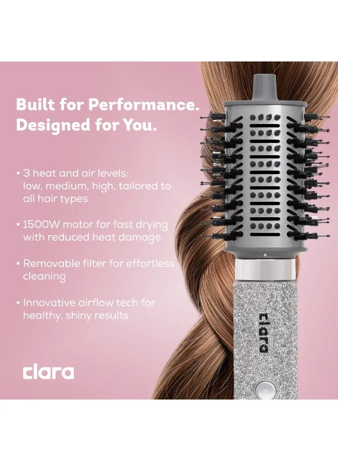 CLARA Clara Multi Styler for All Hair Types 6-in-1 Styling Tool with Auto-Wrap Curlers, Blow Dryer, Round &amp; Oval Brush ? 1500W Ionic Hair Styler for Frizz-Free Waves &amp; Salon Blowouts (Diamond Silver)